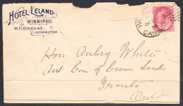 Canada Cover, Toronto, Oct 28 1898, A1 Broken Circle Postmark, To Crown Lands (Hotel Leland Envelope) - Storia Postale