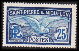 1909-1917. SAINT-PIERRE-MIQUELON. Seagull 25 C. Hinged.  (Michel 80) - JF537375 - Brieven En Documenten