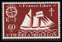 1942. SAINT-PIERRE-MIQUELON. Fisher Boat From Malo 60 C. Hinged.  - JF537385 - Brieven En Documenten