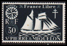 1942. SAINT-PIERRE-MIQUELON. Fisher Boat From Malo 30 C. Hinged.  - JF537386 - Brieven En Documenten