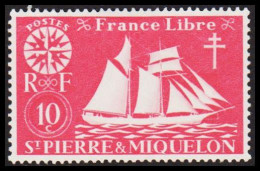 1942. SAINT-PIERRE-MIQUELON. Fisher Boat From Malo 10 C. Hinged.  - JF537388 - Brieven En Documenten