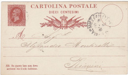 ITALIA - REGNO - BOLOGNA - CARTOLINA POSTALE  C. 10 EFFIGIE REALE - VG PER RIMINI - 1879 - Entiers Postaux