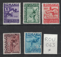 Roumanie 1937 - Yvert 525 à 529 Neuf AVEC Charnière - Scott#B77-B81 -  Sports, Athlétisme, Jeux Balkaniques - Unused Stamps