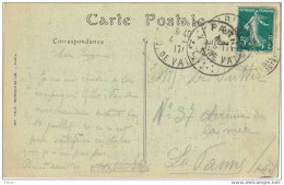 _P374 Postkaart: Paris Le Tour Eiffel - 5ct Semeuse  >>> PANNE 6 VII 1917 - Unbesetzte Zone