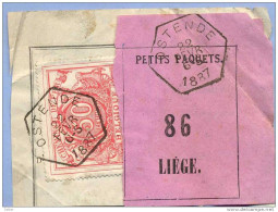 _V743: OSTENDE > LIEGE:SP11/ Fragment Met " étiquette " PETITS PAQUETS: N° 86: Type B: - Documents & Fragments