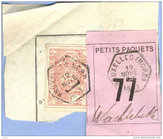 _V735:SP11/perfo: A&F./ V.: Fragment Met Vignet PETITS PAQUETS:N°77:Type Bb:BRUXELLES-NORD &Type B>Wachtebeke - Ohne Zuordnung