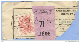 _V873: BRUXELLES-MIDI  A__S  17 MAI 88 > LIEGE: SP11/ Fragment Met  " étiquette "  PETITS PAQUETS : N° 71: - Documents & Fragments