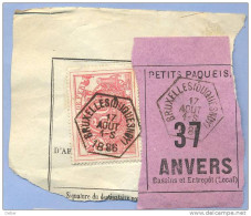 _V983: BRUXELLES(DUQUENOY) >ANVERS BASS -Tarief:Grand Vitesse: SP11/ Fragment PETITS PAQUETS Met : " étiquette 37:Type B - Documents & Fragments