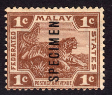 FMS 1922 1c Brown Specimen SG52S Mint Previously Lightly Hinged - Federated Malay States