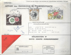 MONACO MONTE CARLO 1962 - LETTRE RECOMMANDEE CONTRE REMBOURSEMENT POUR PARIS ( CACHET D ARRIVEE PARIS VIII ) A VOIR - Cartas & Documentos