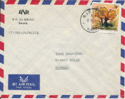 Rwanda Air Mail Cover Sent To Norway Single Franked The Stamp Is Missing A Corner - Usati