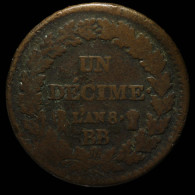 France, Dupré, 1 Décime, An 8, BB - Strasbourg, Cuivre (Copper), B+ (F), KM#644, G.187, F.129/42 - 1 Décime