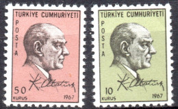 Turkey 1967 Atatürk Stamps From Booklet 2 Values MNH T67-07A - Ungebraucht