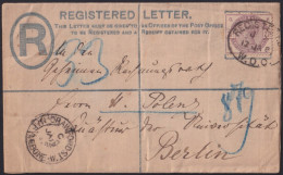 F-EX40235 ENGLAND UK GREAT BRITAIN 188? STATIONERY REGISTERED TO GERMANY.  - Briefe U. Dokumente