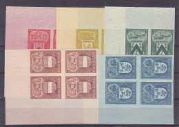 Belgique - COB 743/7 - NON Dentelés X 4 - Coin De Feuille- Tirage Maximum 4 Blocs Coin De Feuille Sup Gauche - Armoiries - 1941-1960