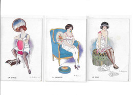 CPA Illustrateur Signé Fabiano Série Siéges Féminin Les 5 Cartes - Fabiano