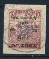 Nyugat-Magyarország II. 1921 Arató 10f Kivágáson Bodor Vizsgálójellel (7.500) - Andere & Zonder Classificatie