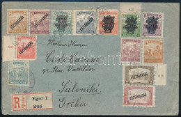 1920 Ajánlott Levél 16 Db Bélyeggel Egerből Salonikire Küldve, Cenzúrázva / Registered Cover With 16 Stamps To Saloniki, - Autres & Non Classés