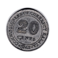 20 Cents Commissioners Of Currency Malaya (Malaisie Britannique)1948 TTB - Malaysia