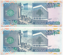 Libanon 1988-1991. 1000L (2xklf) T:UNC  Lebanon 1988-1991. 1000 Livres (2xklf) T:UNC  Krause P#69a, P#69b.2 - Ohne Zuordnung