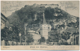 T2/T3 1907 Barcarozsnyó, Rozsnyó, Rosenau, Rasnov; Kirchgasse / Templom Utca, Vár. Georg Gutt Kiadása / Street, Castle ( - Zonder Classificatie