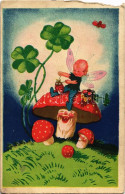 * T4 Lóherés Gombás Képeslap / Mushrooms With Fairy And Clovers (b) - Non Classés