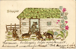 T2/T3 1912 Boldog új évet! Malac Család. Dombornyomott / New Year Greeting, Pig Family - Embossed (EK) - Non Classés