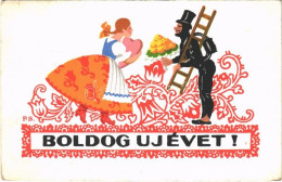 T2/T3 1933 Boldog Újévet! R. J. E. / Hungarian New Year Greeting Art Postcard With Chimney Sweeper S: P. S. (EK) - Unclassified