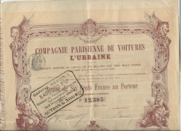 COMPAGNIE PARISIENNE DE VOITURES L- ACTION ILLUSTREE DE SIX CENTS FRANCS - ANNEE 1892 - Automovilismo