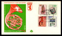 BERLIN 1973 - Michel Nr. 459/462 FDC - Wohlfahrt - Musikinstrumente - 1971-1980