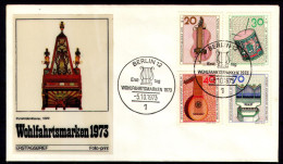 BERLIN 1973 - Michel Nr. 459/462 FDC - Wohlfahrt - Musikinstrumente - 1971-1980