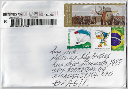 Portugal 2023 Cover From Lisbon Agency Campolide To Brazil Meter Stamp + 3 Commemorative Elephant Soccer Paragliding - Lettres & Documents