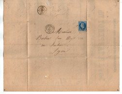 TB 4449 - 1868 - LAC - Lettre / Facture - Féculerie - M. J. B. TAUPENOT Fils à CHALON SUR SAONE Pour M. BIETRIX à LYON - 1849-1876: Klassik