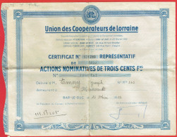 Actions - Union Des Coopérateurs De Lorraine à Bar-le-Duc (55) - 15 Mai 1952 Action Nominative J. Emery à Meursault (21) - Non Classificati