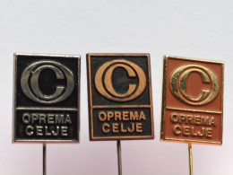 BADGE Z-98-11 - 3 PINS - OPREMA CELJE, PIN YUGOSLAVIA, SLOVENIA - Lotes