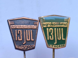 BADGE Z-98-19 - 2 PINS - AGROKOMBINAT 13. JUL TITOGRAD, MONTENEGRO - Sets