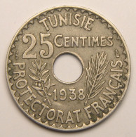 Tunisie, Protectorat Français : 25 Centimes Ahmed, 1938, Bronze-nickel - Túnez