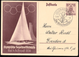 1936 Germany Summer Olympic Games Sailing Races In Kiel Postally Travelled PSC With Commemorative Cancellation - Ete 1936: Berlin