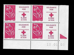 YT3745 Marianne De Lamouche TVP Rouge Solidarité Asie  - Coin Daté 12.01.05 Luxe MNH** - 2000-2009