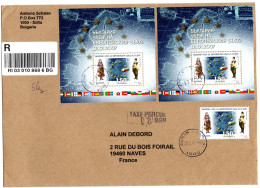 Bulgarie Lettre Recommandée De Sofia 2007 Bloc Feuillet Costumes Traditionnels Thème Europe + Cachet TAXE PERCUE - Storia Postale