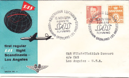 Danemark - Lettre De 1954 - Oblit Kobenhavn - 1 Er Vol SAS Kobenhavn Gronland Los Angeles - - Storia Postale