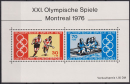 1976 Deutschland>BRD, ** Mi:DE BL12, Sn:DE B532, Yt:DE BF11, Olympische Sommerspiele 1976 - Montreal - 1959-1980
