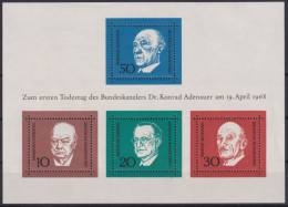 1968 Deutschland>BRD, ** Mi:DE BL4, Sn:DE 982, Yt:DE BF3, 1. Todestag Konrad Adenauer 1968 - 1959-1980