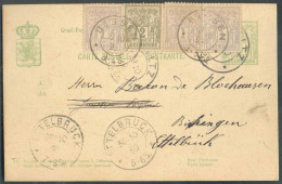 E.P. Carte 5c. Allégorie, Obl. Dc WILTZ Du 29-10-1893 Vers Bissen, Via ETTELBRUCK (dc 29/10/93), Biffé Et Renvoi Avec Ra - 1882 Allégorie