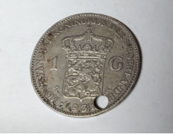 PAYS-BAS WILHELMINA 1 GULDEN 1931  ZILVER/ARGENT/SILVER/SILBER/PLATA/ARGENTO HOLED TROUEE COTES : 5€-6€-10€-15€ - 1 Gulden