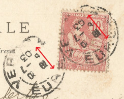 FRANCE -  VARIETY &  CURIOSITY - 27 - REVERSED RING AND DATE BLOCK OF A3 DEPARTURE CDS "VERNON" - 1903 - Covers & Documents