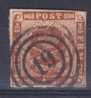 Denmark 1854 Mi. 4, 4 Skilling Kroninsignien Im Lorbeerkranz Deluxe Number '19' FREDERIKSHAVN Cancel (2 Scans) - Oblitérés