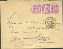 N°46(3) - 10 Centimes Rose (paire + 1ex.) Obl. Sc TOURNAI Le 1 Août 1889 Vers Lille + Griffe SERVICE DES FACTEURS Et Ren - 1884-1891 Leopoldo II
