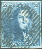 N°2 - Epaulette 20 Centimes Bleue-INTENSE TB Margée, Oblitération P.65 JEMAPPES Faible. Belle Fraîcheur. - TB - 19769 - 1849 Epaulettes