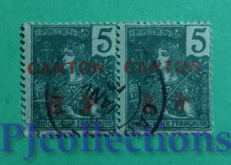S786- FRENCH INDOCHINA CANTON 1907 OVERPRINTED 5c IN COPPIA - COUPLE USATI - USED - Oblitérés